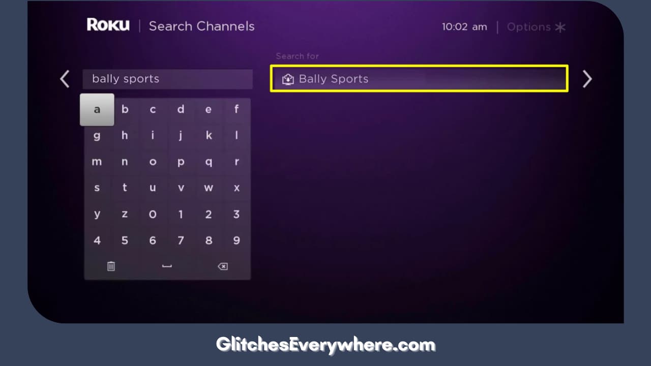 Choose The Bally Sports Channel From The Results