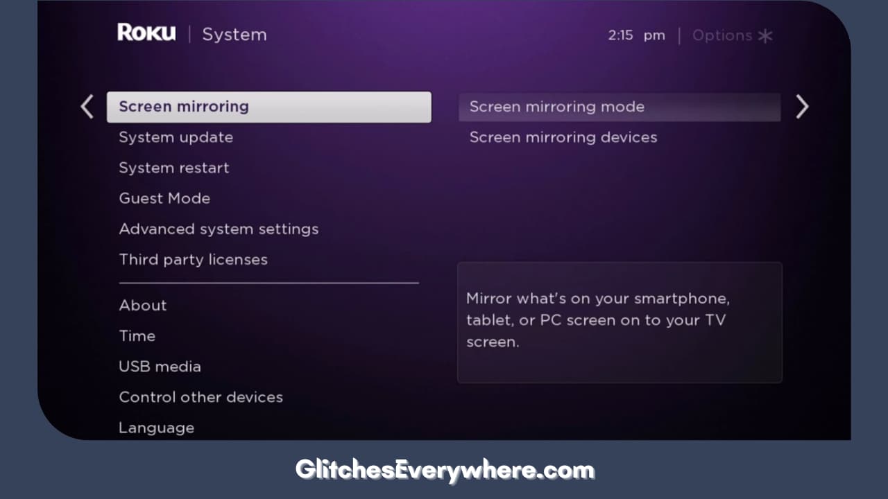 Locate Screen Mirroring And Select It